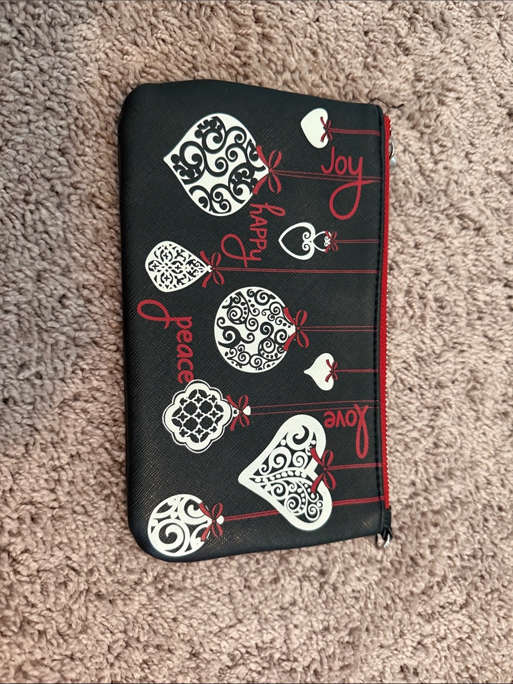 Brighton Black Clutch with White Heart Ornaments and Red Accents